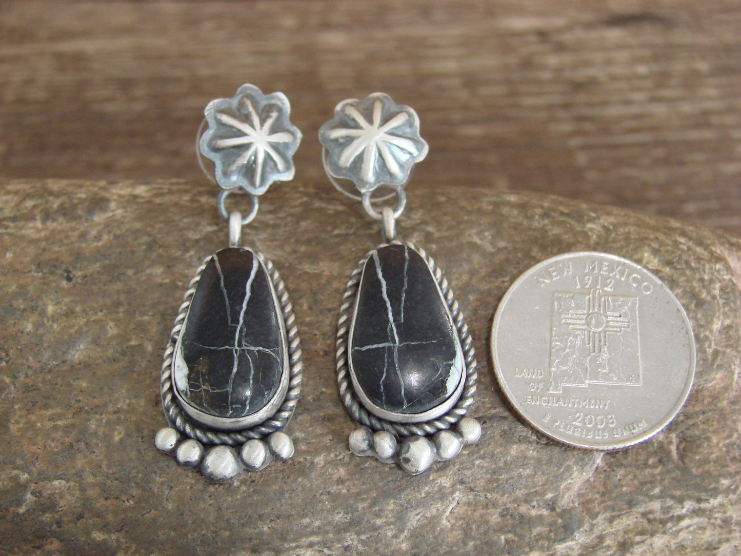 Navajo Sterling Silver & White Buffalo Turquoise Post Dangle Earrings - LA