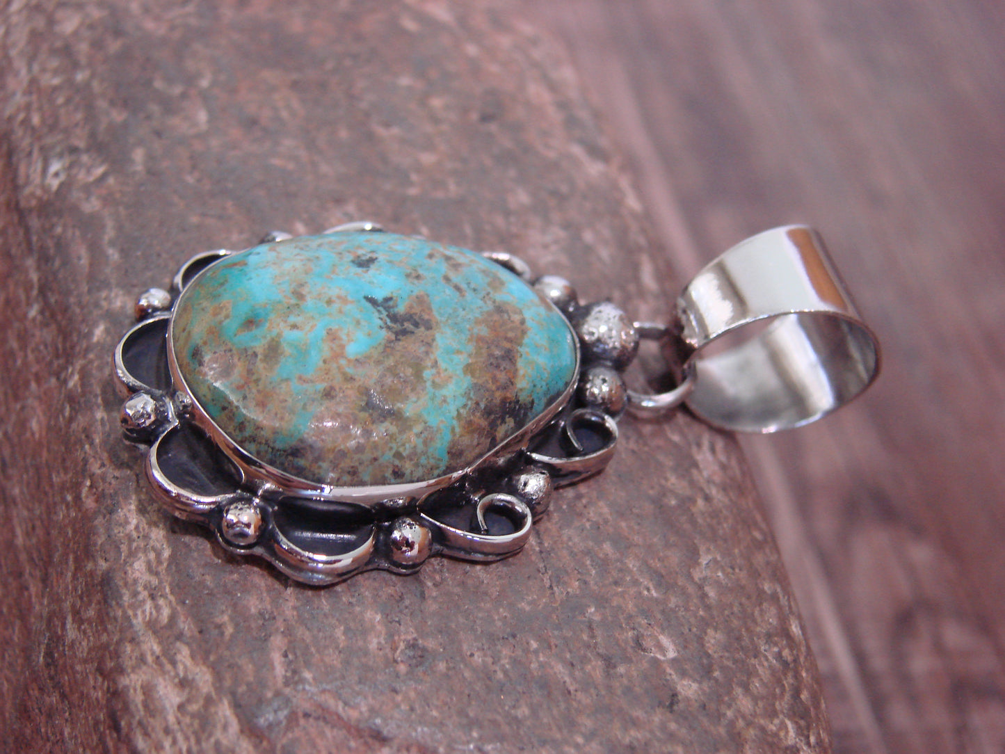 Native American Navajo Nickel Silver & Turquoise Pendant - Cleveland