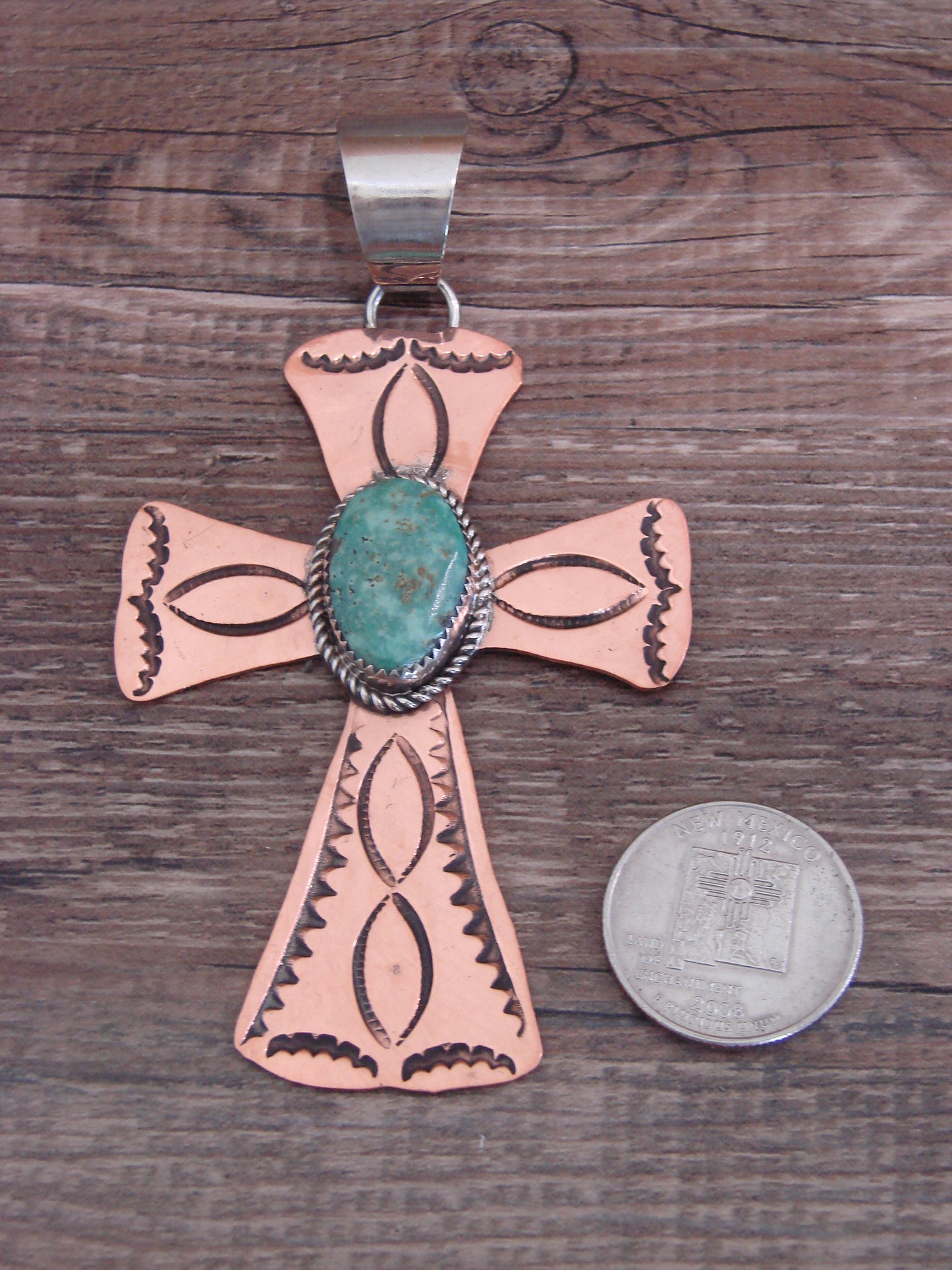 Native American Copper & Turquoise Cross Pendant by Cleveland