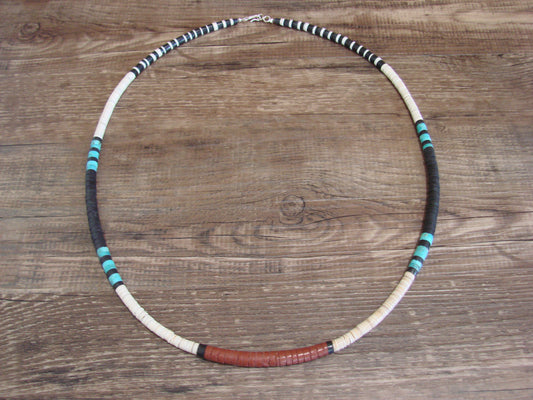 Native American 25" Santo Domingo Turquoise Heishi Necklace - Crespin