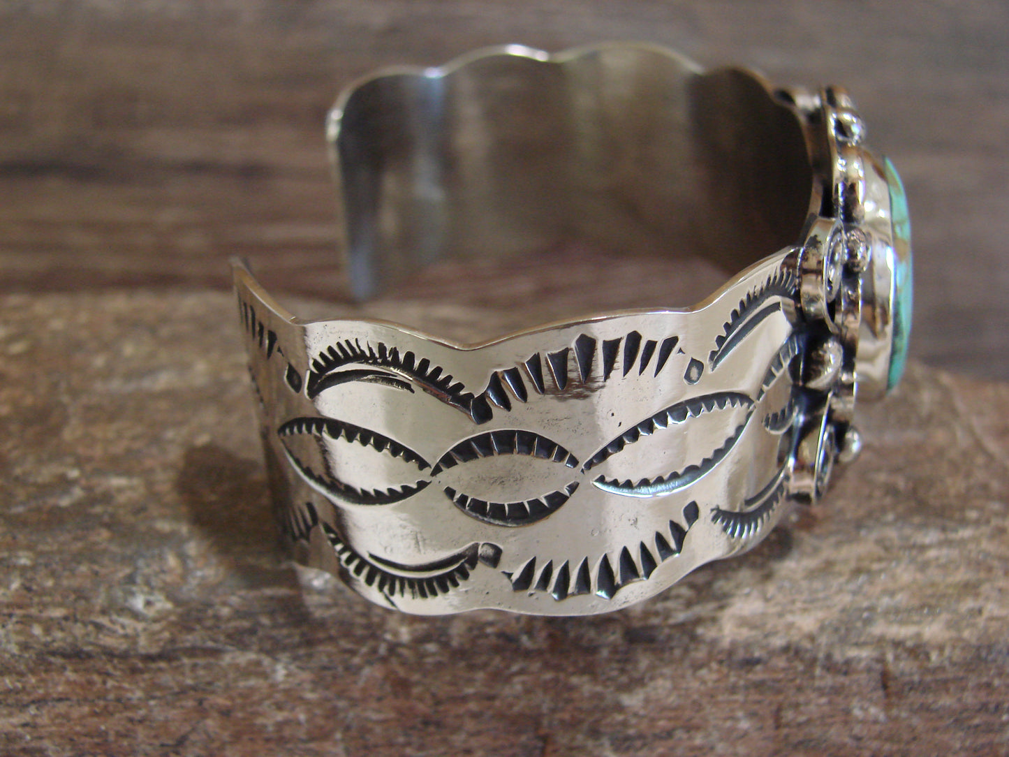 Native American Nickel Silver & Turquoise Bracelet by Cleveland