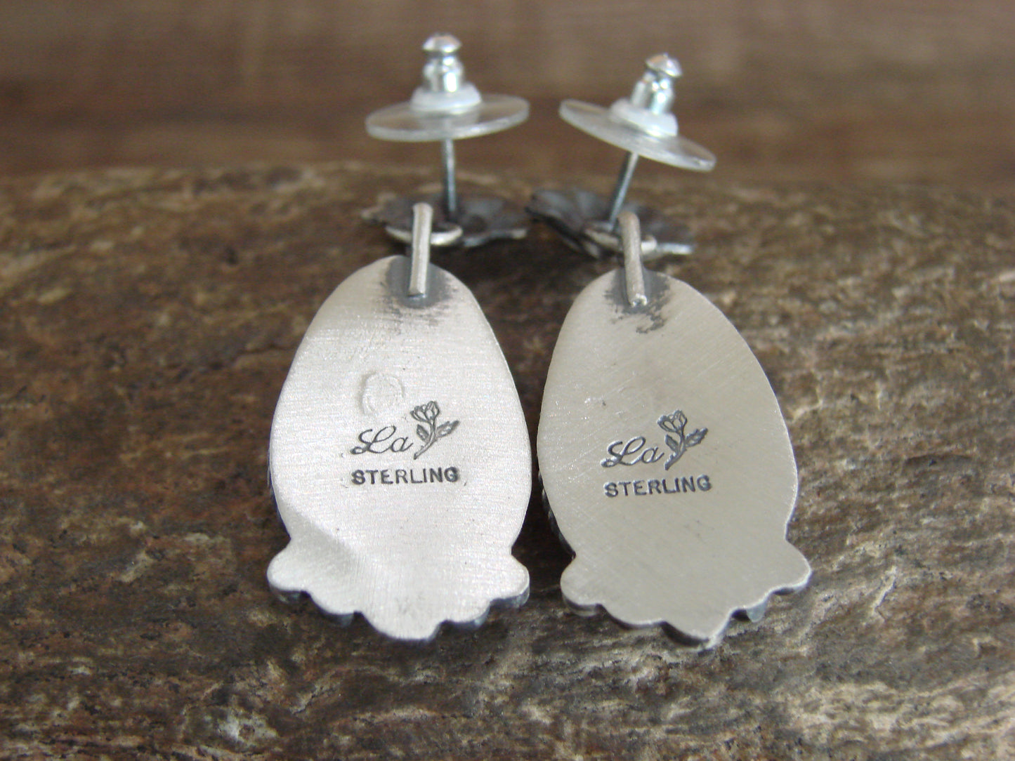 Navajo Sterling Silver & White Buffalo Turquoise Post Dangle Earrings - LA