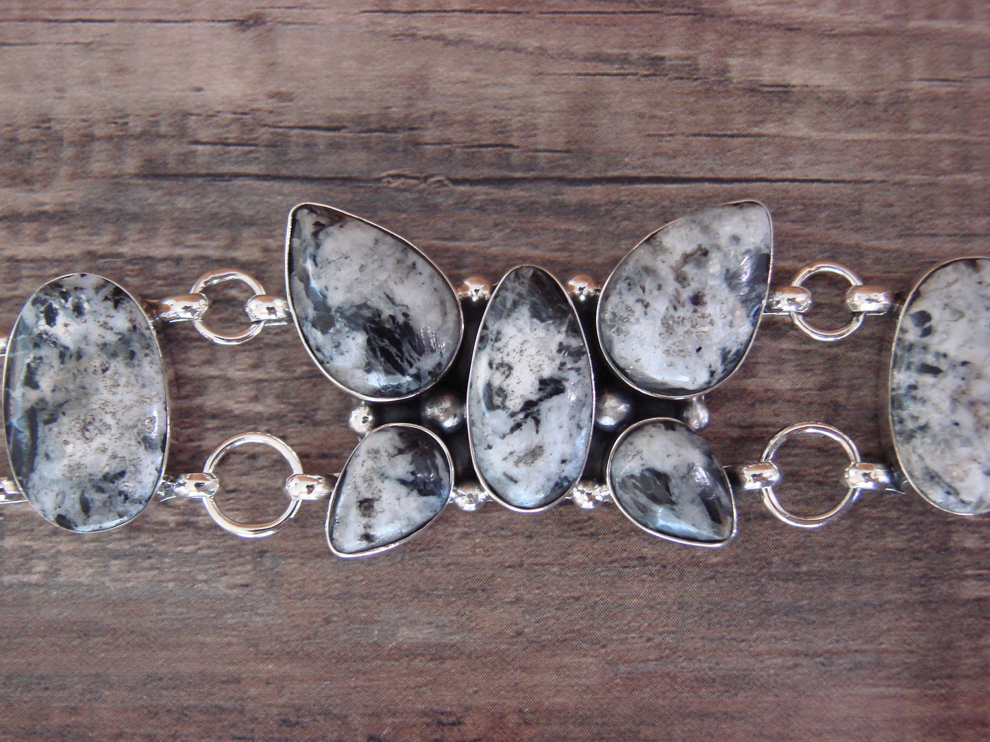 Native American Sterling Silver White Buffalo Turquoise Butterfly Link Bracelet -Cayaditto