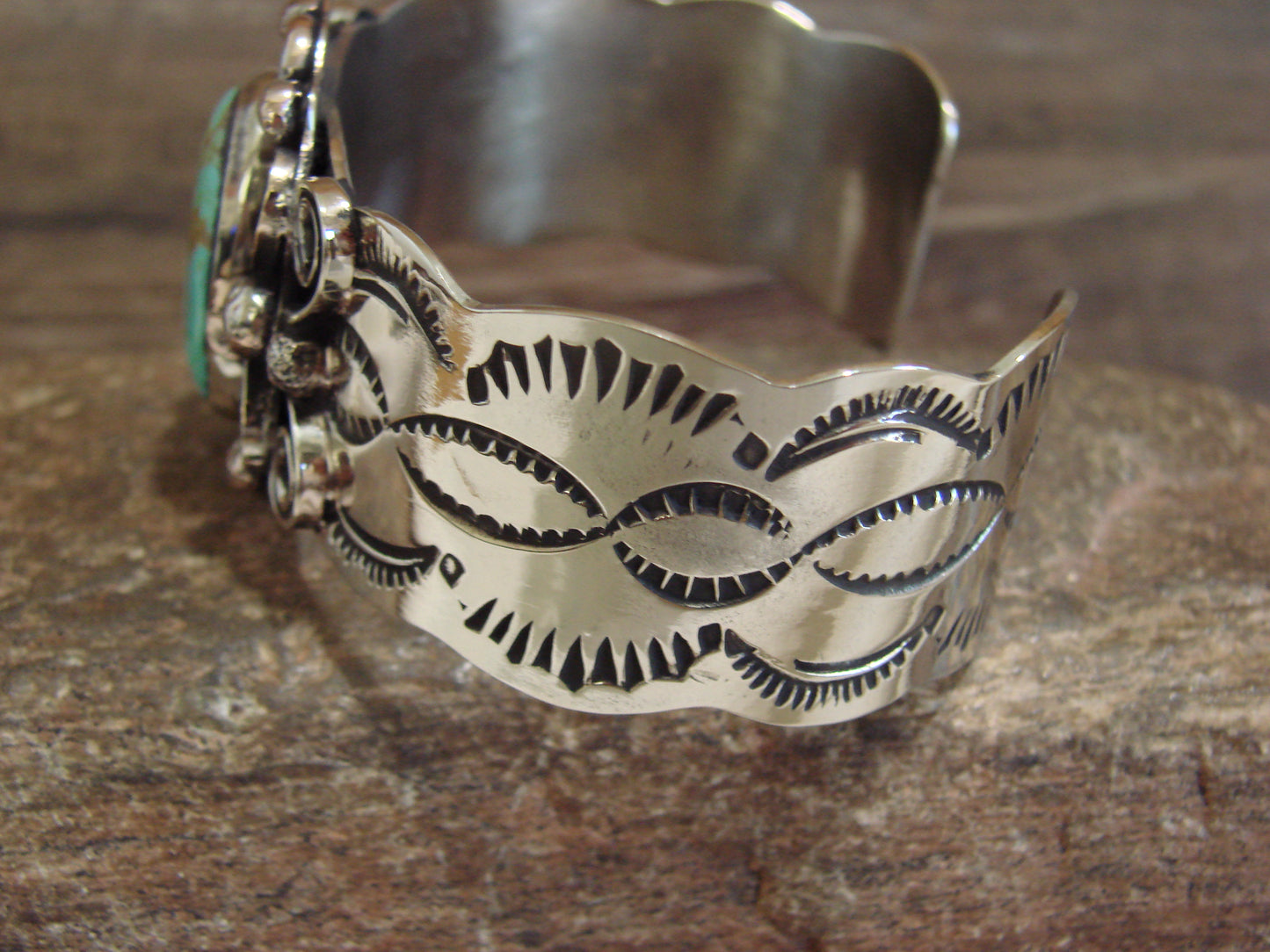 Native American Nickel Silver & Turquoise Bracelet by Cleveland