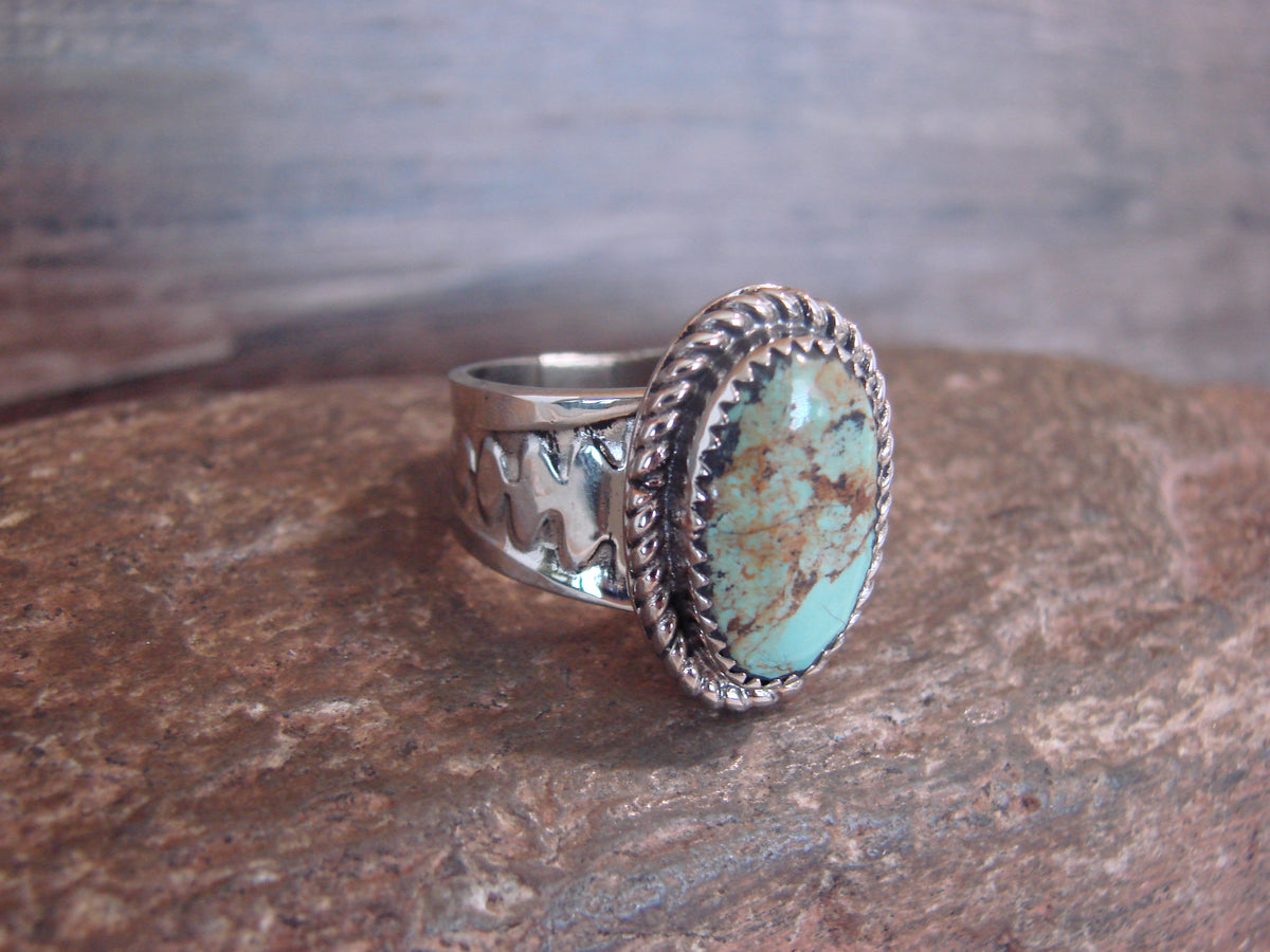 Native American Nickel Silver & Turquoise Scarf Ring by Cleveland