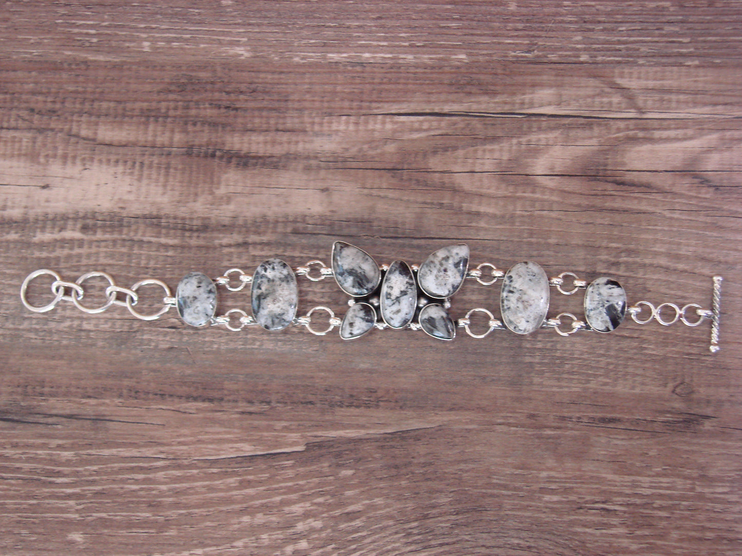 Native American Sterling Silver White Buffalo Turquoise Butterfly Link Bracelet -Cayaditto