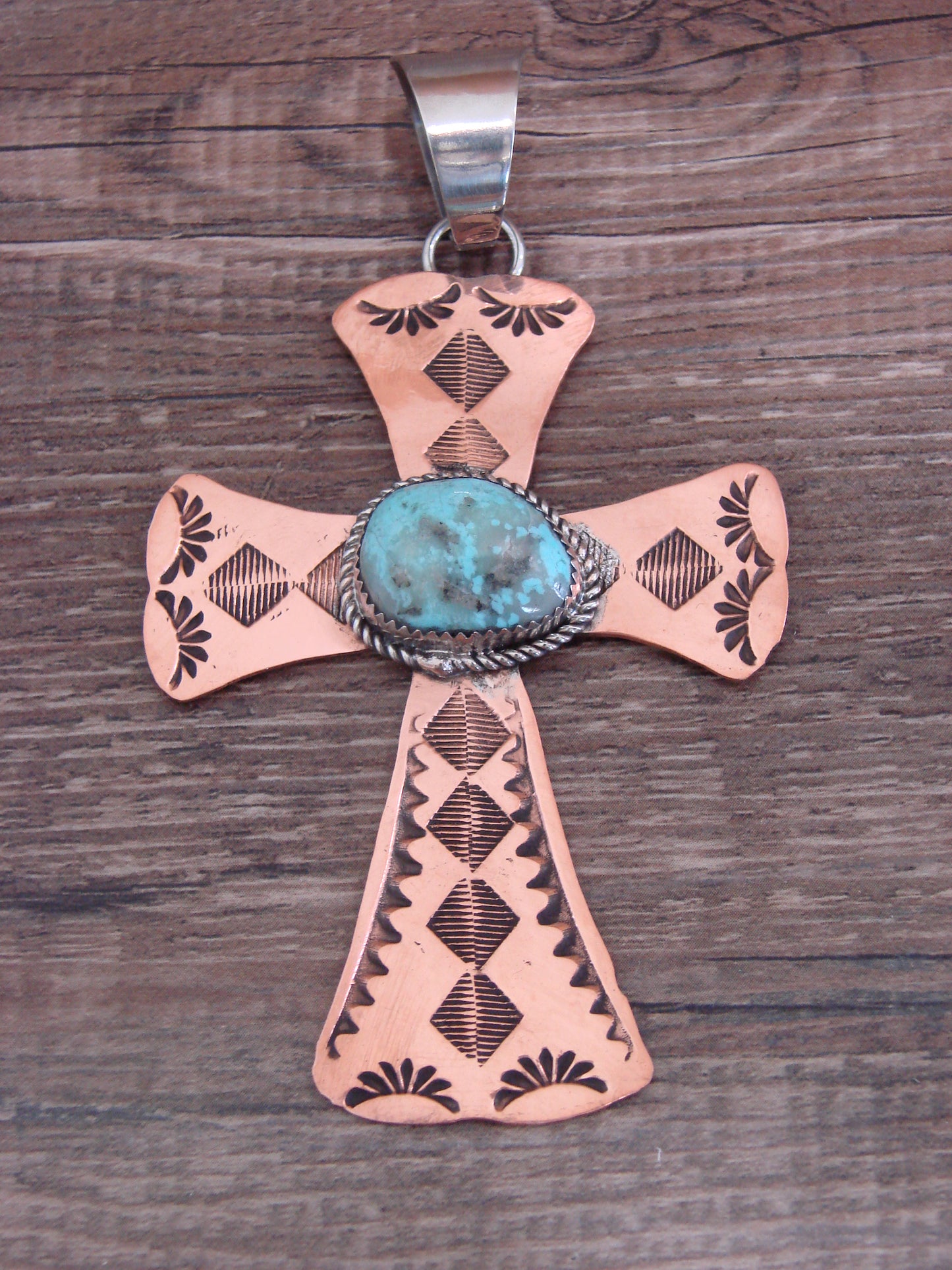 Native American Copper & Turquoise Cross Pendant by Cleveland
