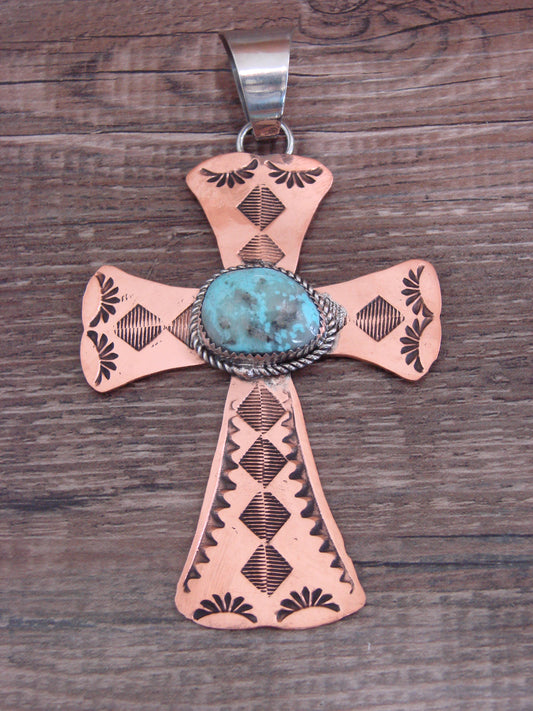 Native American Copper & Turquoise Cross Pendant by Cleveland