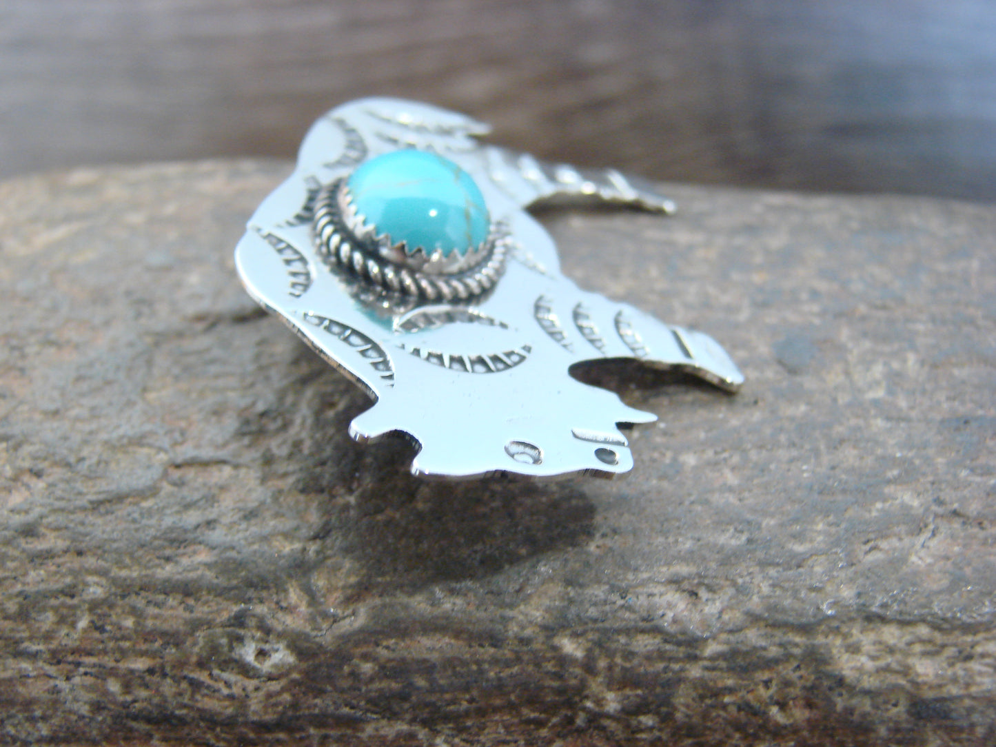Native American Nickel Silver & Turquoise Buffalo Pendant - Cleveland