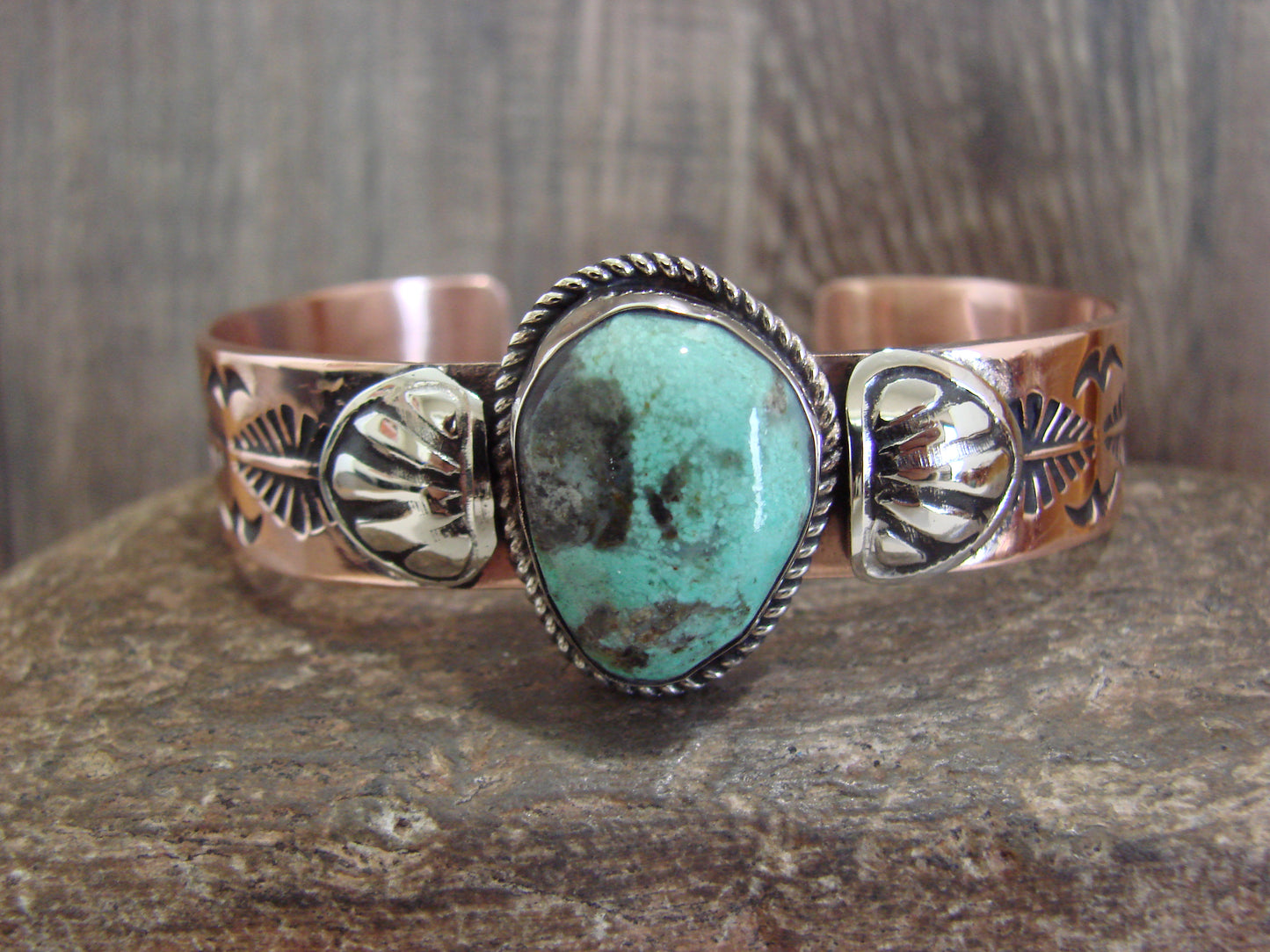 Native American Copper & Turquoise Bracelet by Cleveland