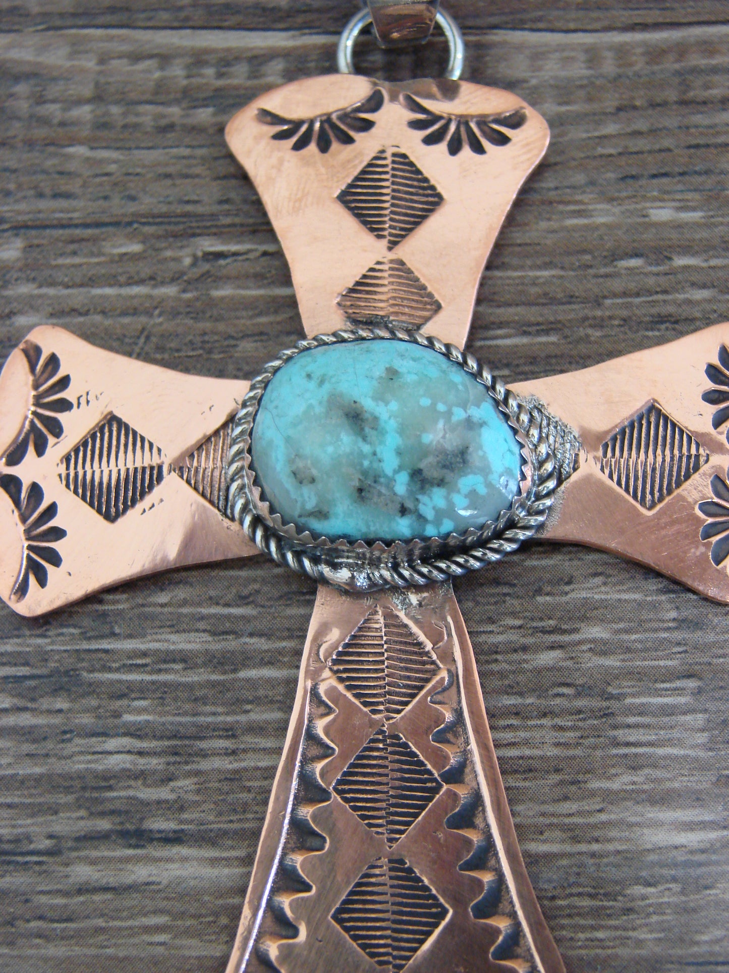 Native American Copper & Turquoise Cross Pendant by Cleveland