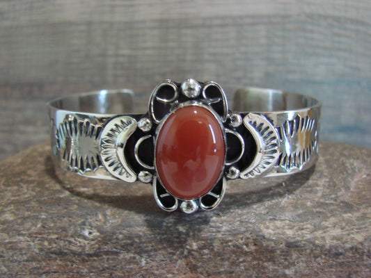 Navajo Indian Nickel Silver & Red Howlite Bracelet by Cleveland