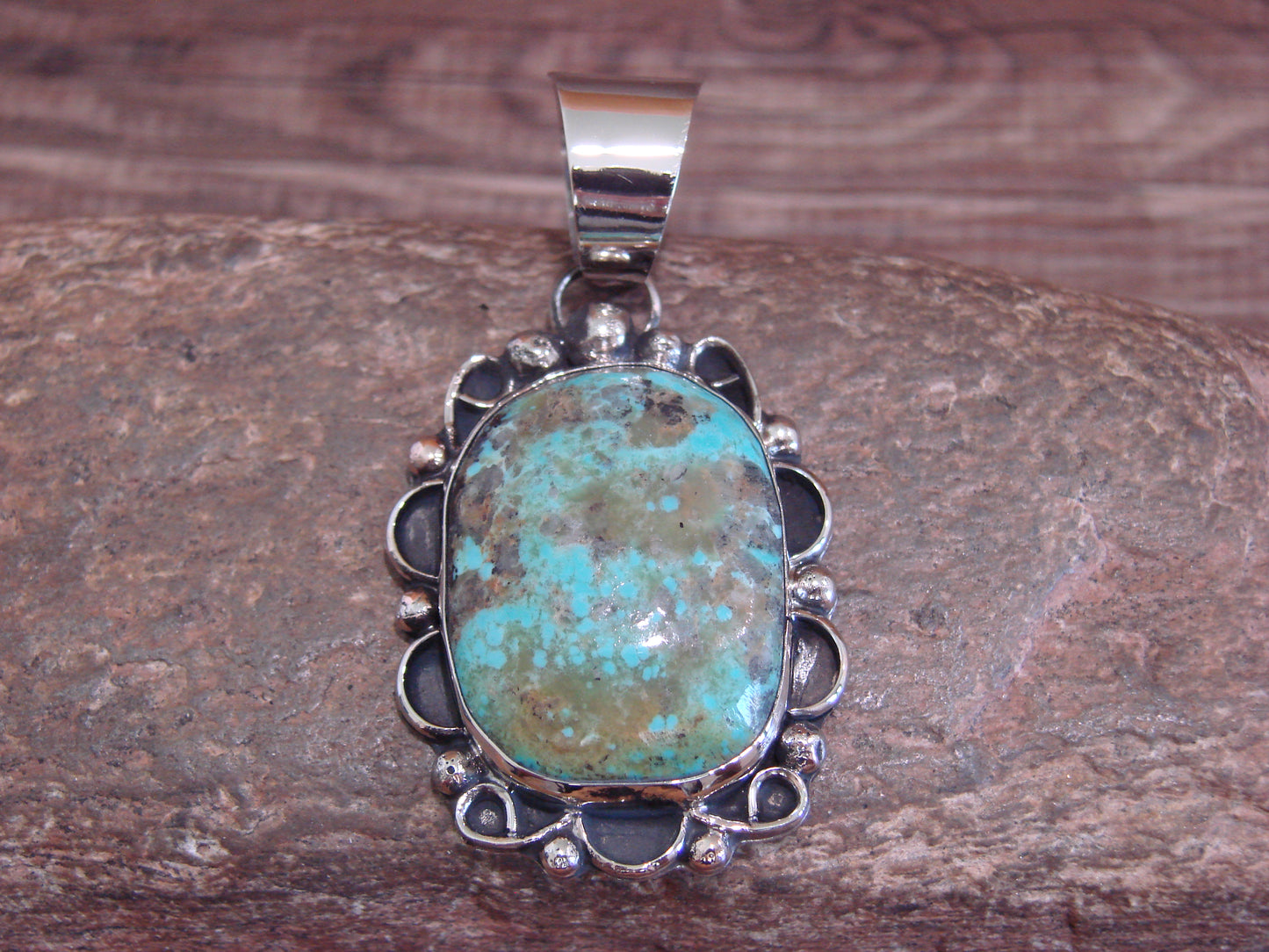 Native American Navajo Nickel Silver & Turquoise Pendant - Cleveland