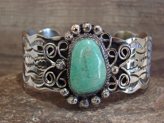 Native American Nickel Silver & Turquoise Bracelet by Cleveland