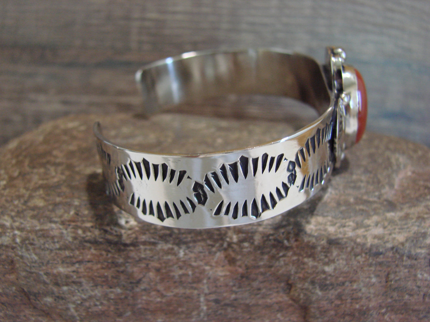 Navajo Indian Nickel Silver & Red Howlite Bracelet by Cleveland