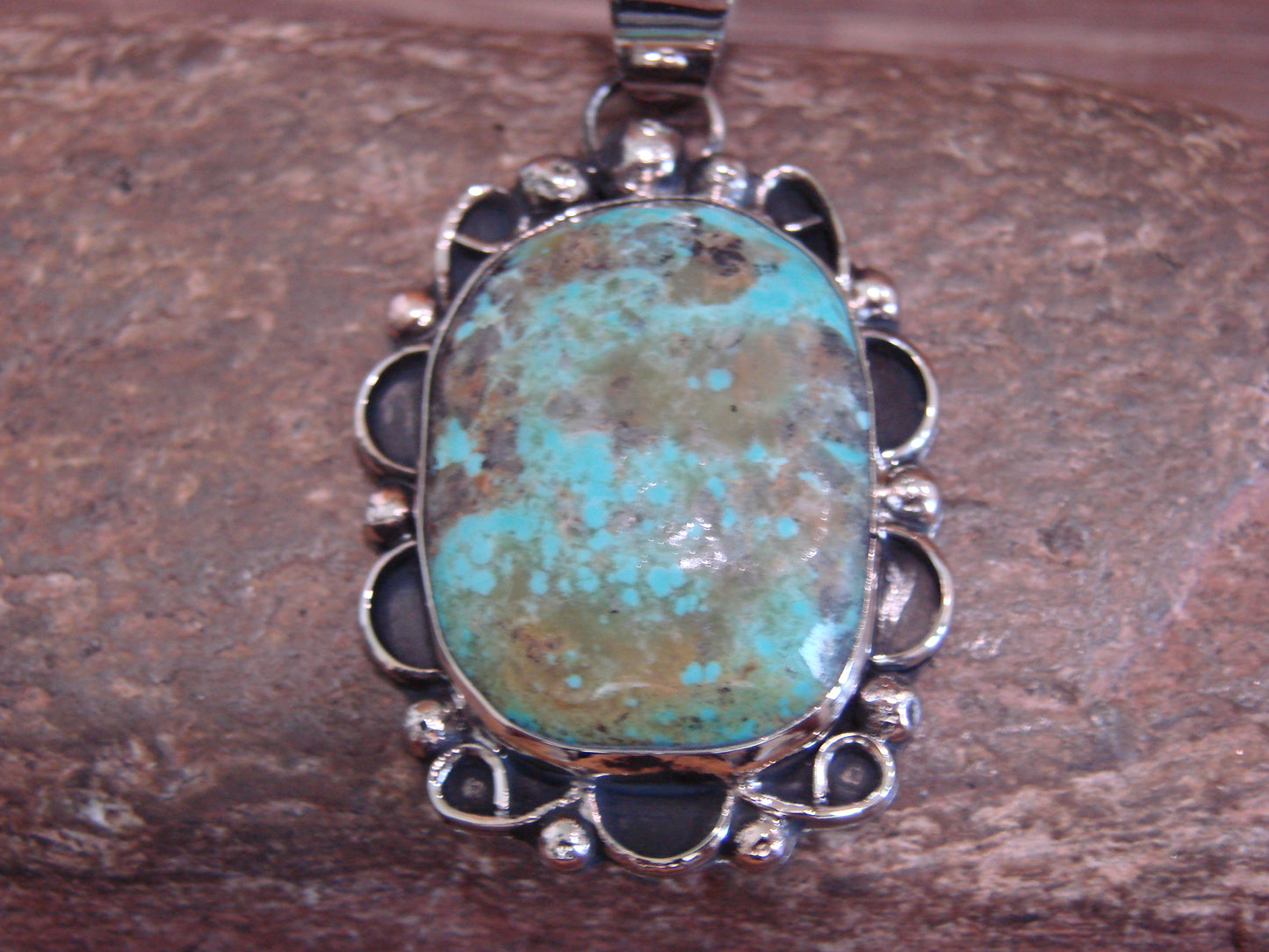 Native American Navajo Nickel Silver & Turquoise Pendant - Cleveland