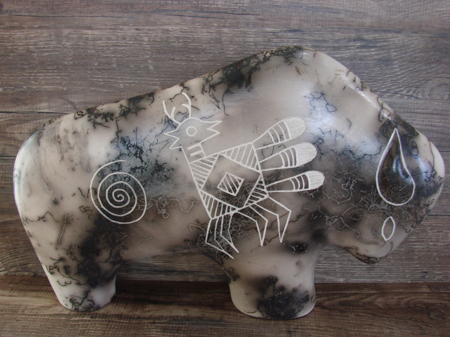 Native American Pottery Horse Hair Buffalo Sculpture by Yellow Corn