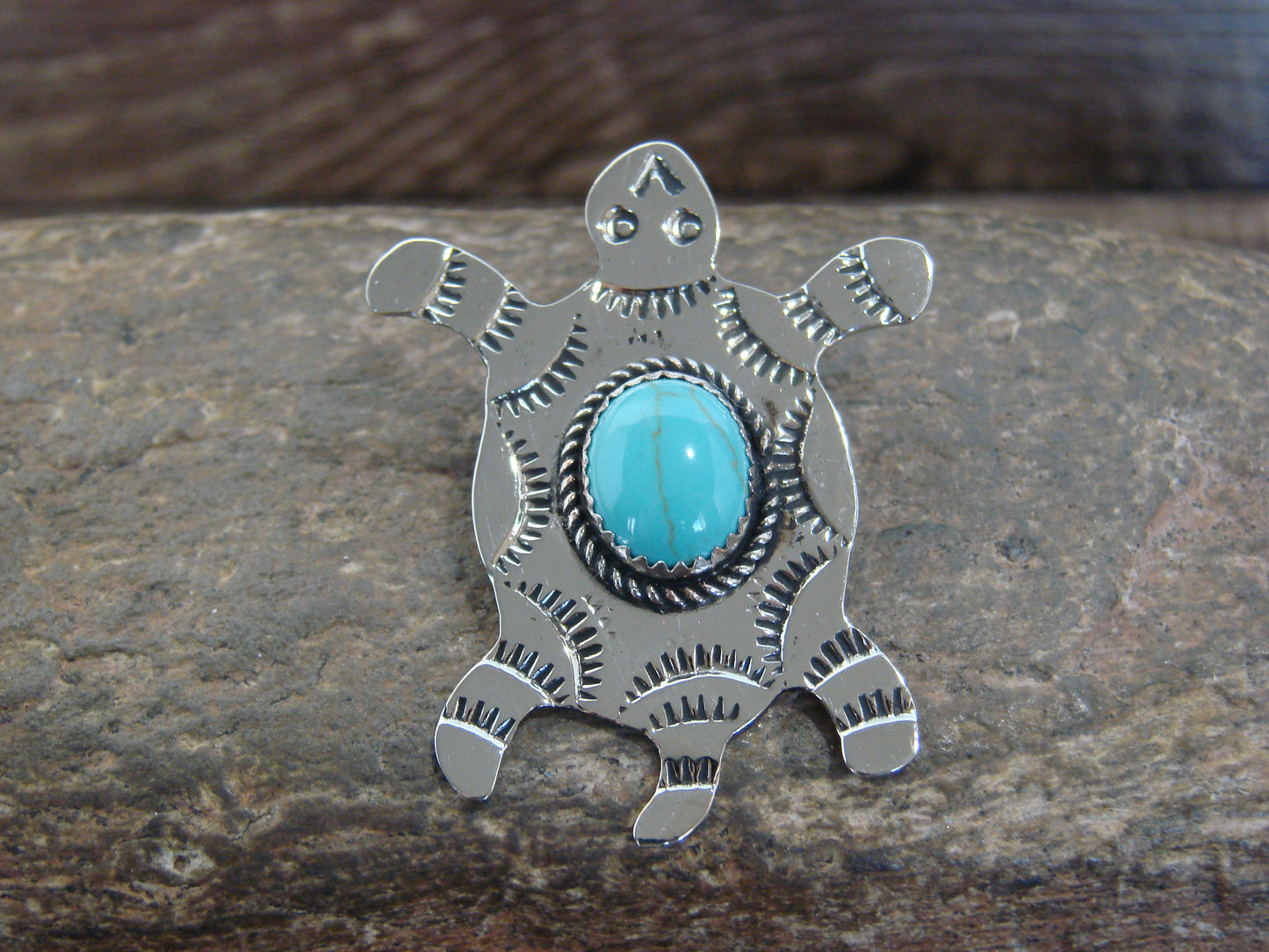 Native American Nickel Silver & Turquoise Turtle Pendant - Cleveland