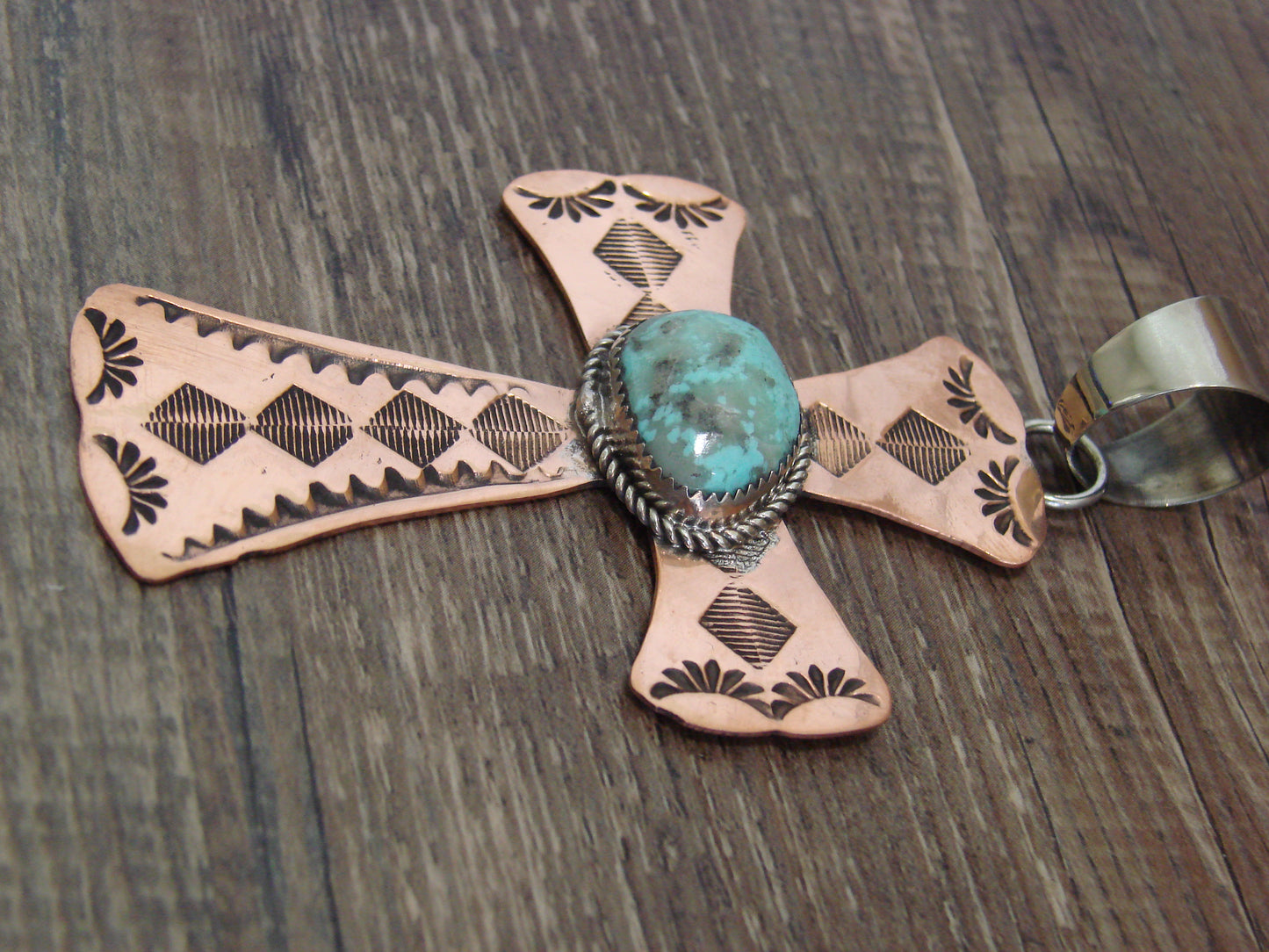 Native American Copper & Turquoise Cross Pendant by Cleveland
