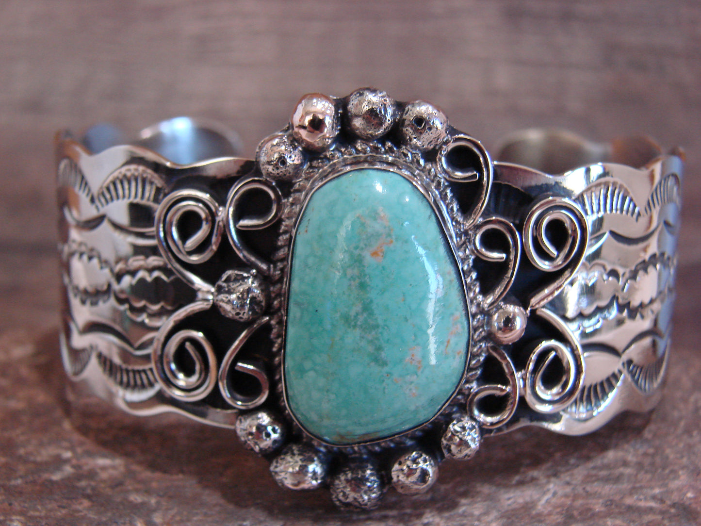 Native American Nickel Silver & Turquoise Bracelet by Cleveland