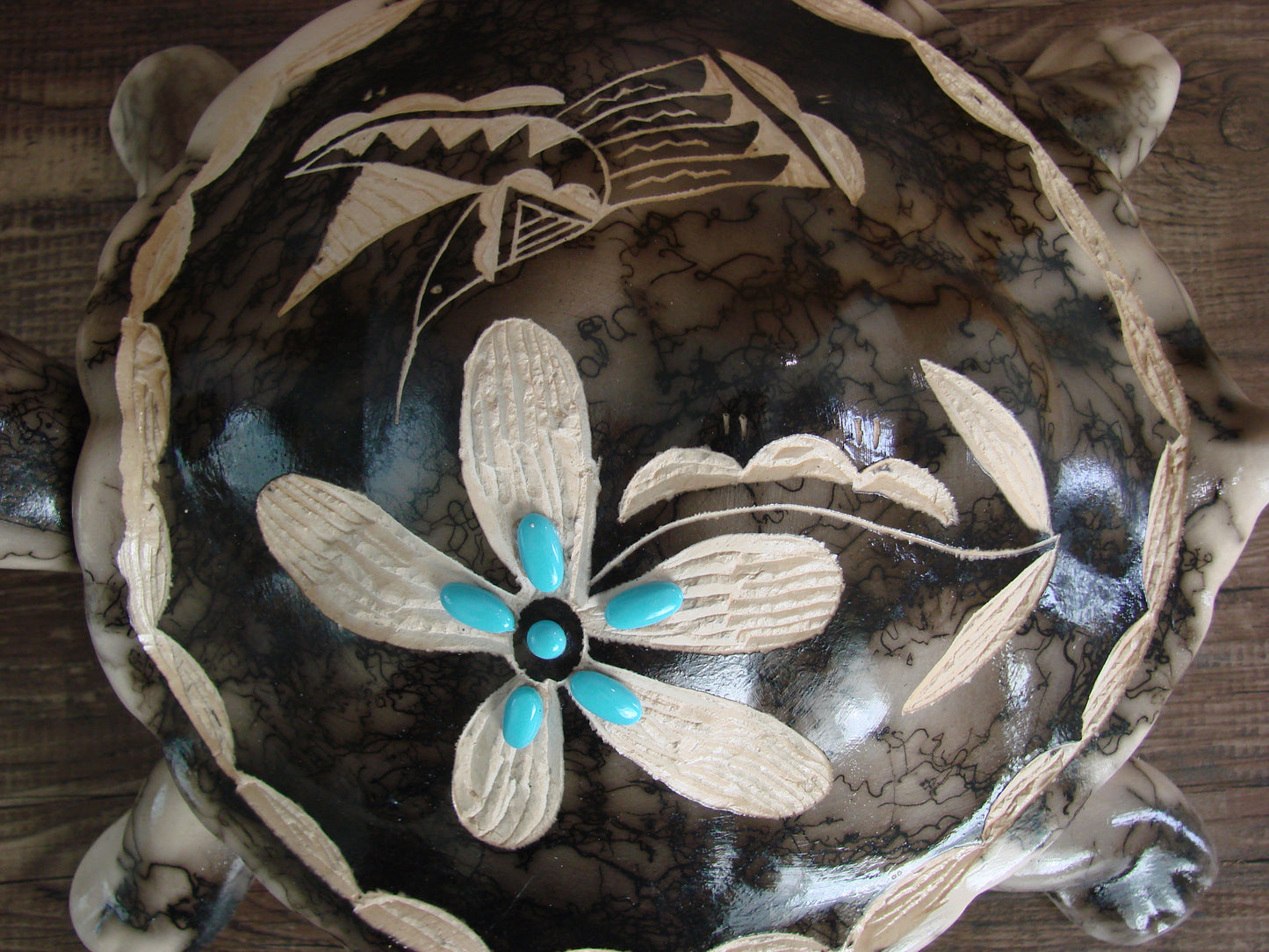 Large Navajo Pottery Horse Hair Turtle Jewelry Trinket Box by Vail