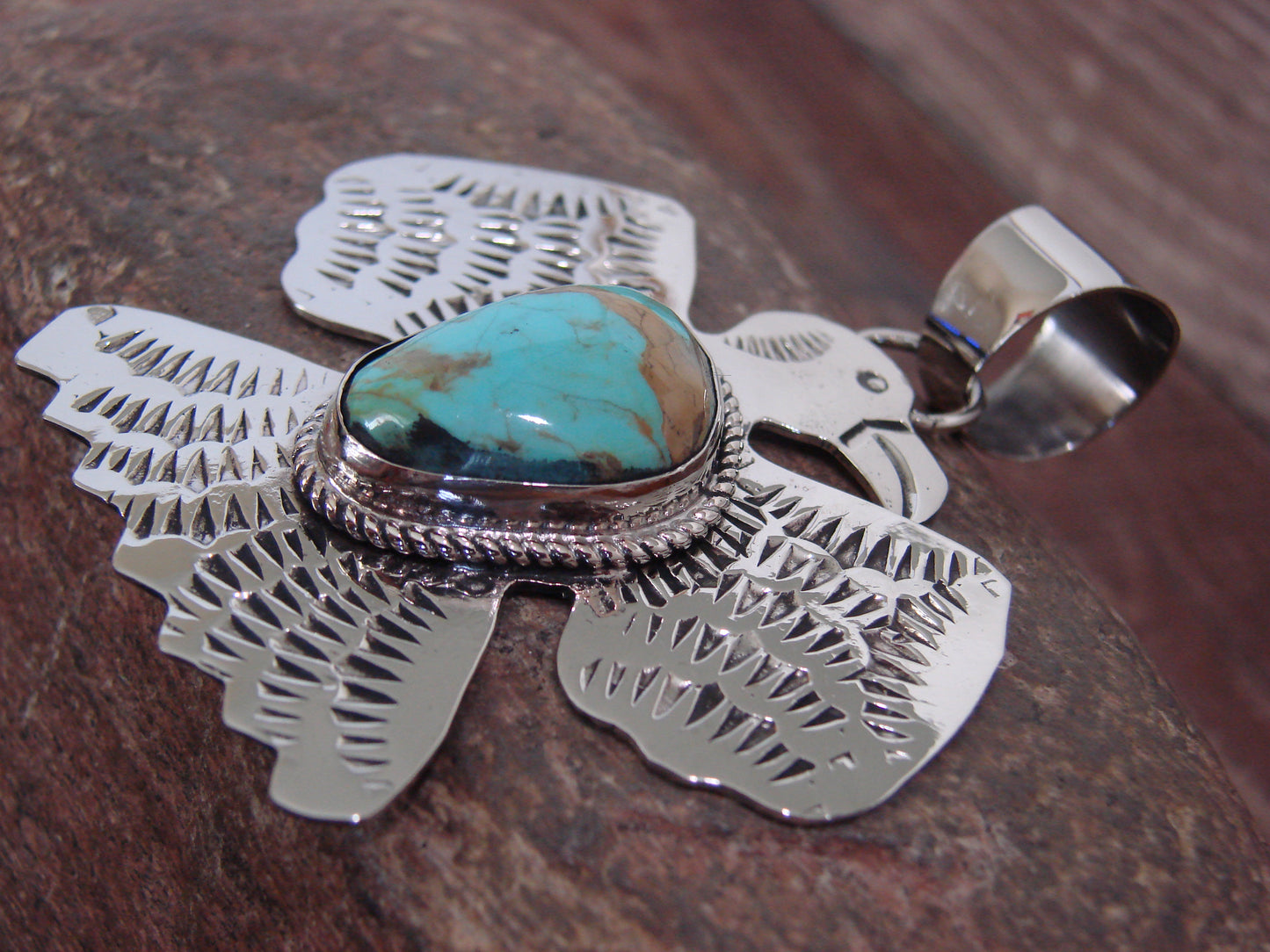 Native American Nickel Silver & Turquoise Thunderbird Pendant - Cleveland