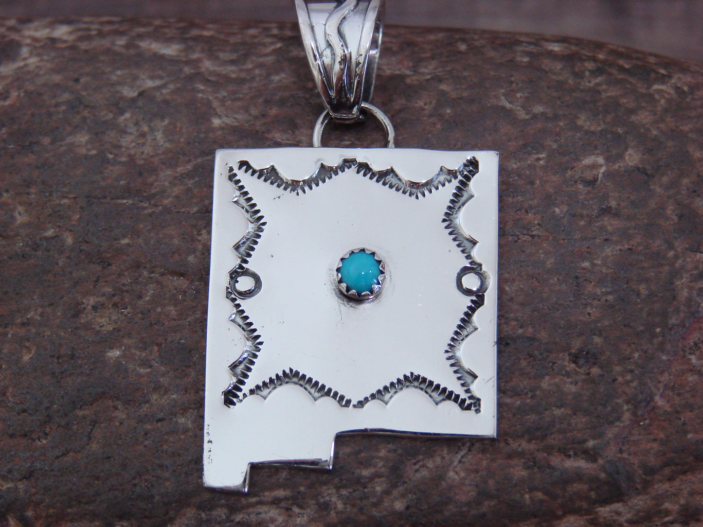 Native American Sterling Silver & Turquoise New Mexico Pendant by Belin