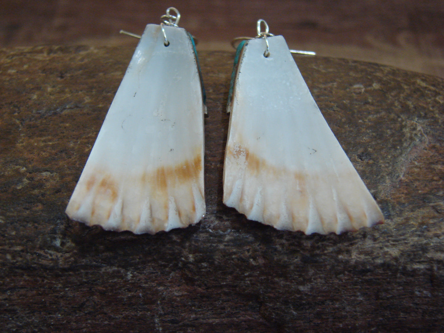 Native American Turquoise Inlay Shell Dangle Earrings - Aguilar