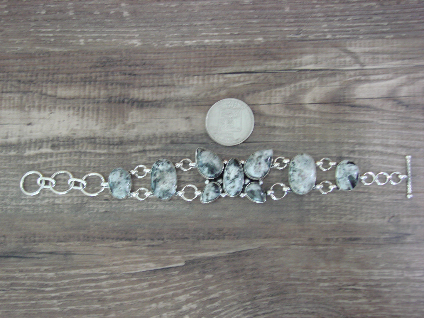 Native American Sterling Silver White Buffalo Turquoise Butterfly Link Bracelet -Cayaditto