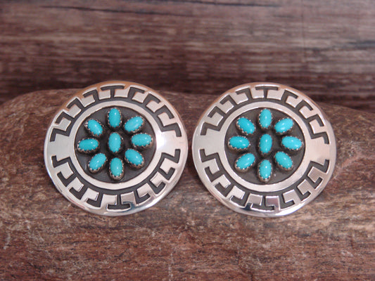 Native American Sterling Silver & Turquoise Cluster Post Earrings by Scott