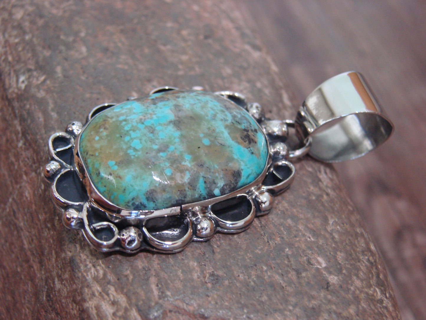 Native American Navajo Nickel Silver & Turquoise Pendant - Cleveland