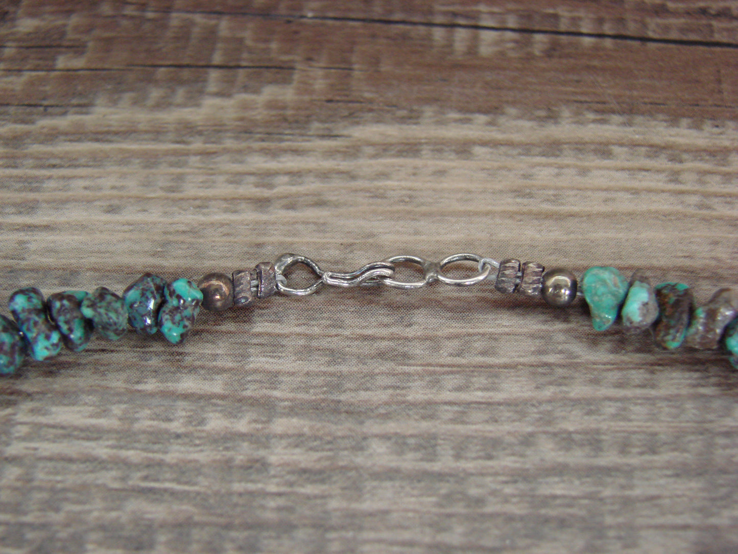 Native American Sterling Silver 17" Turquoise Nugget Stone Necklace by Coriz