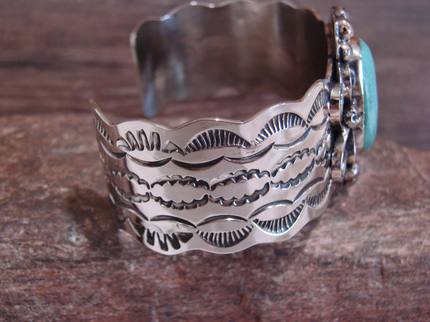 Native American Nickel Silver & Turquoise Bracelet by Cleveland