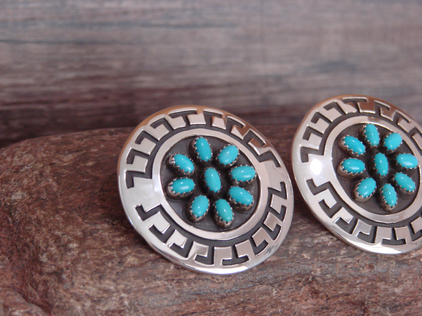 Native American Sterling Silver & Turquoise Cluster Post Earrings by Scott