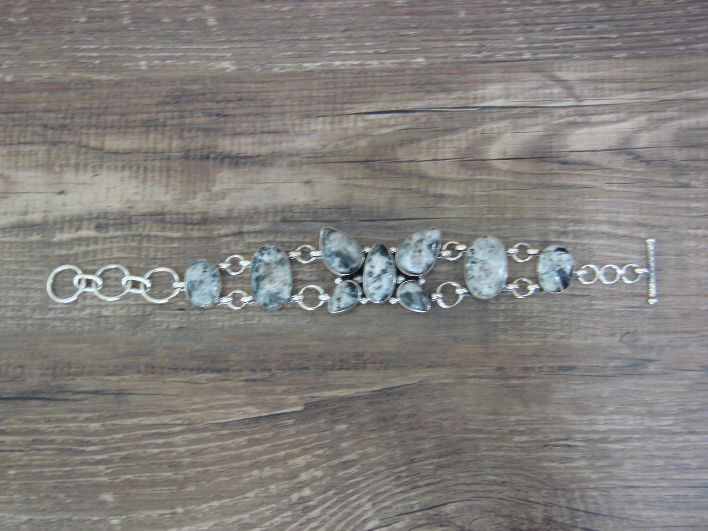 Native American Sterling Silver White Buffalo Turquoise Butterfly Link Bracelet -Cayaditto