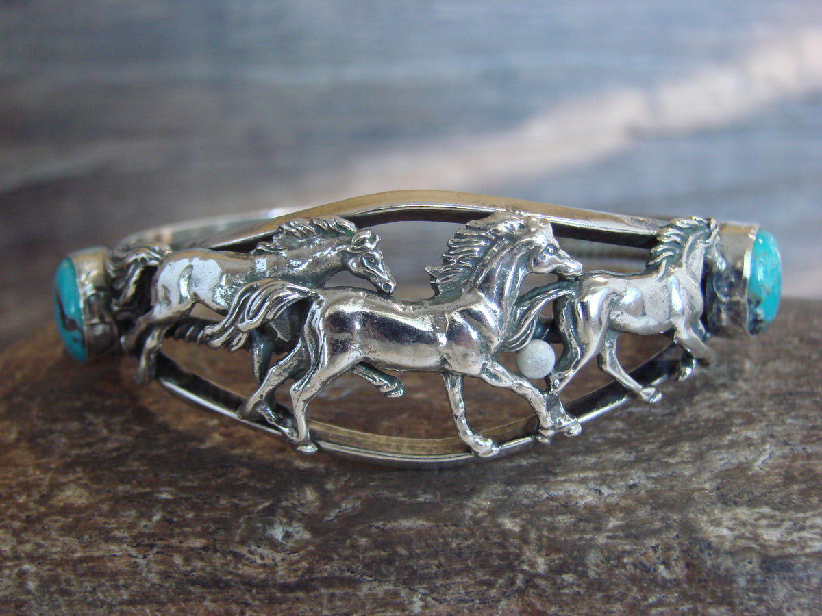 Native American Sterling Silver Turquoise Horse Bracelet by Platero