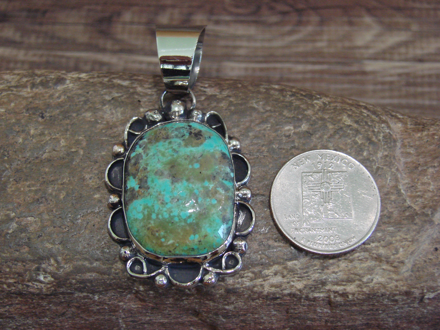 Native American Navajo Nickel Silver & Turquoise Pendant - Cleveland