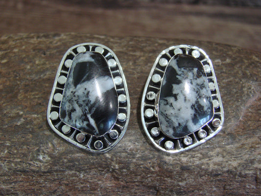 Native American Sterling Silver & White Buffalo Turquoise Post Earrings - McCarthy