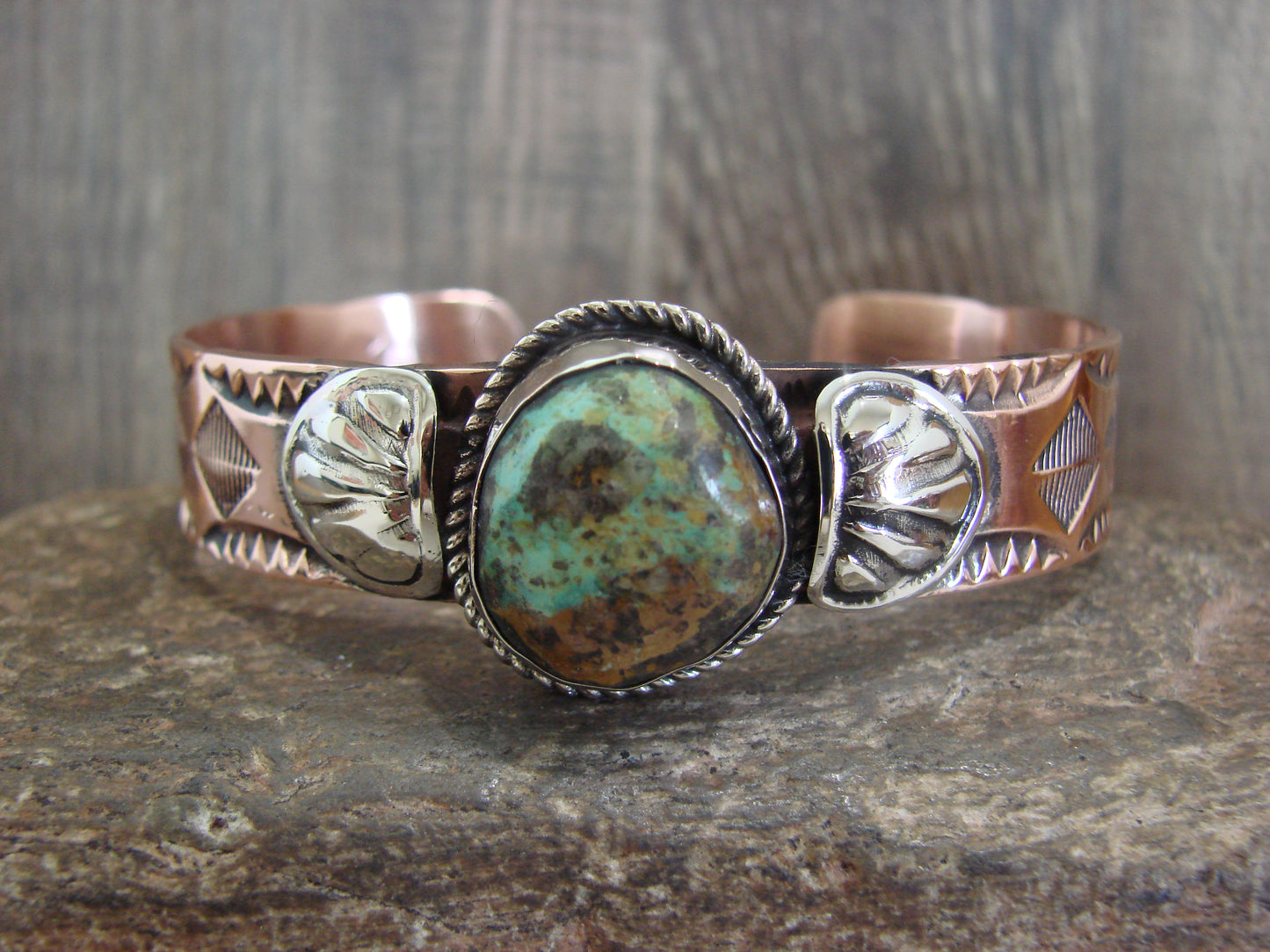 Native American Copper & Turquoise Bracelet by Cleveland