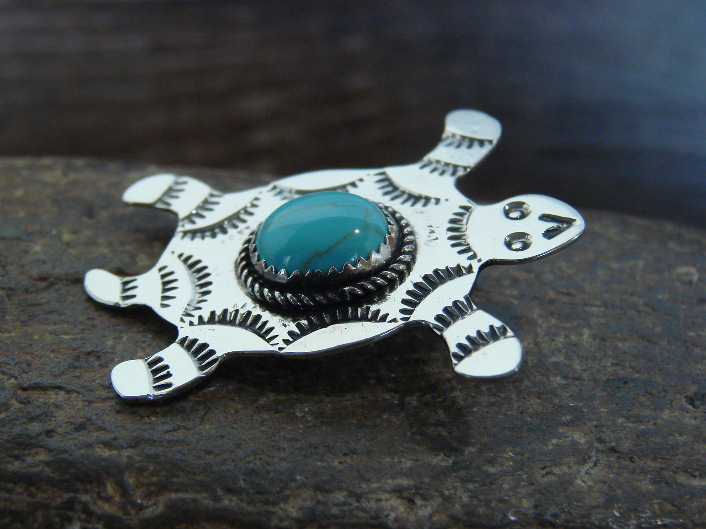 Native American Nickel Silver & Turquoise Turtle Pendant - Cleveland