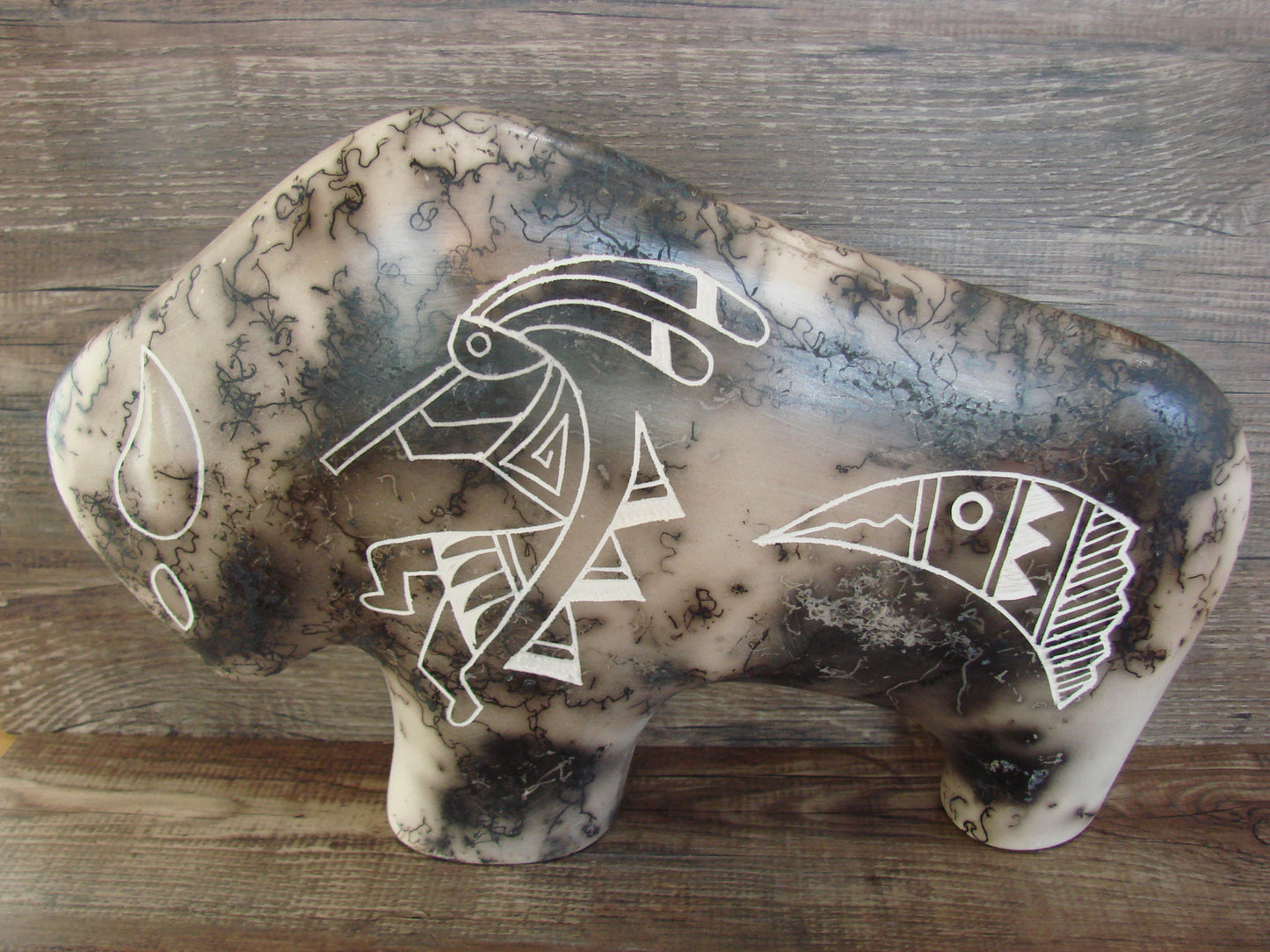 Native American Pottery Horse Hair Buffalo Sculpture by Yellow Corn