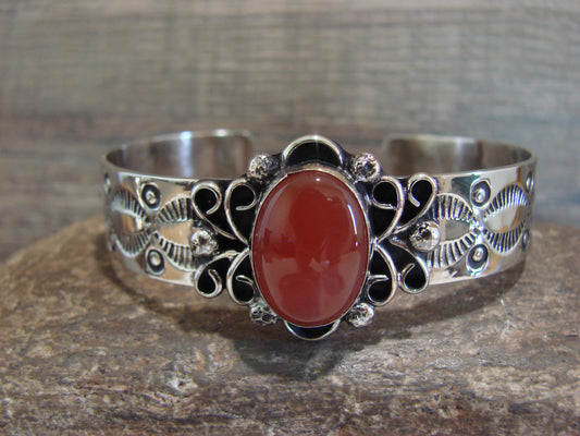 Navajo Indian Nickel Silver & Red Howlite Bracelet by Cleveland