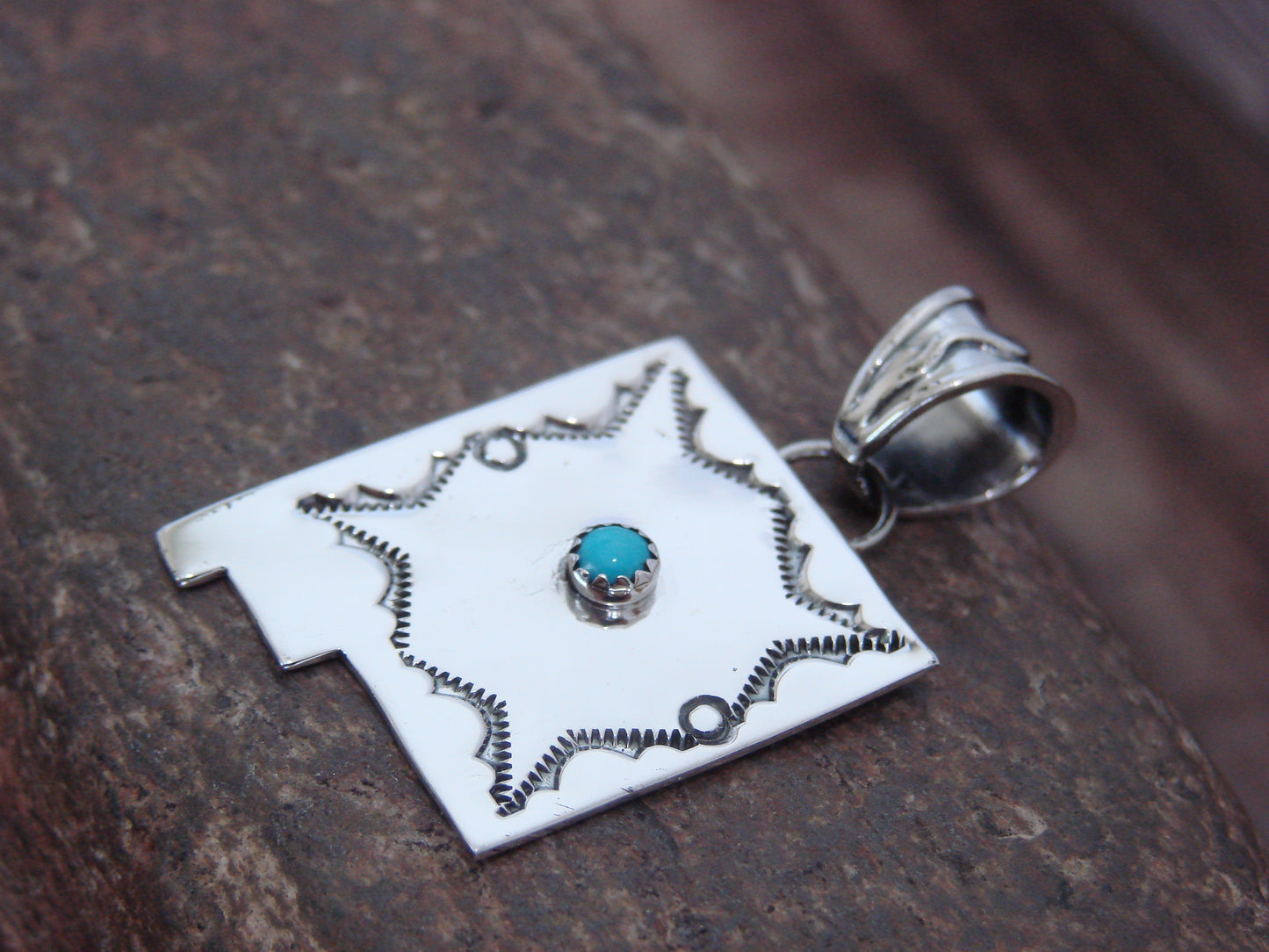 Native American Sterling Silver & Turquoise New Mexico Pendant by Belin
