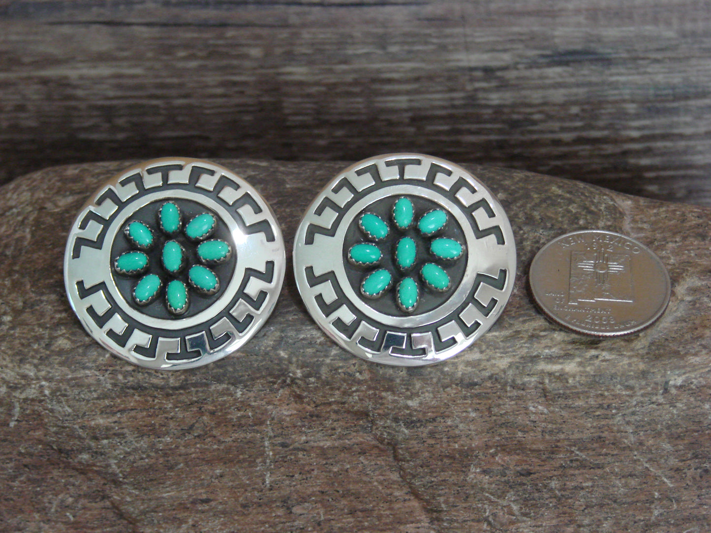 Native American Sterling Silver & Turquoise Cluster Post Earrings by Scott
