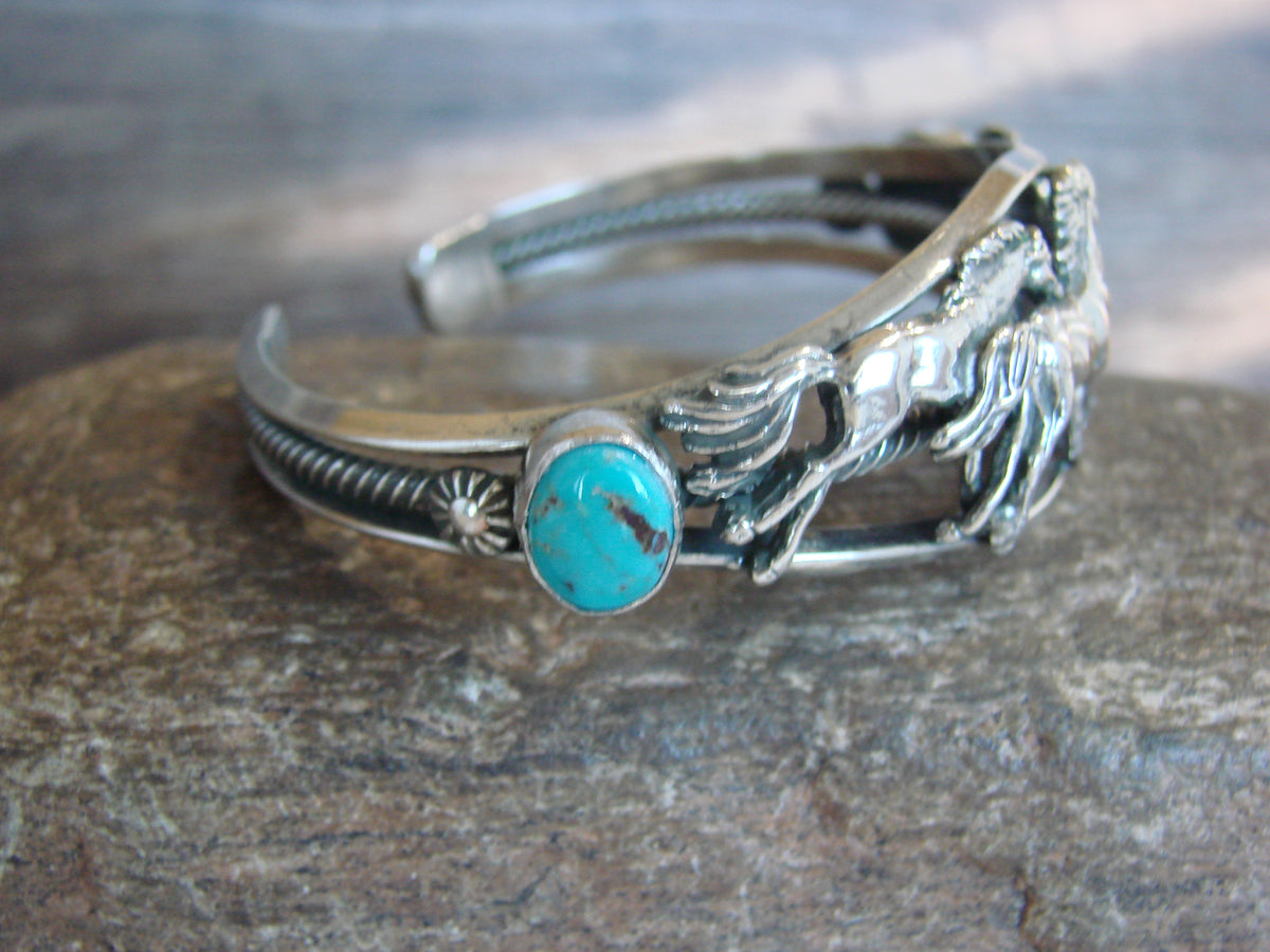 Native American Sterling Silver Turquoise Horse Bracelet by Platero