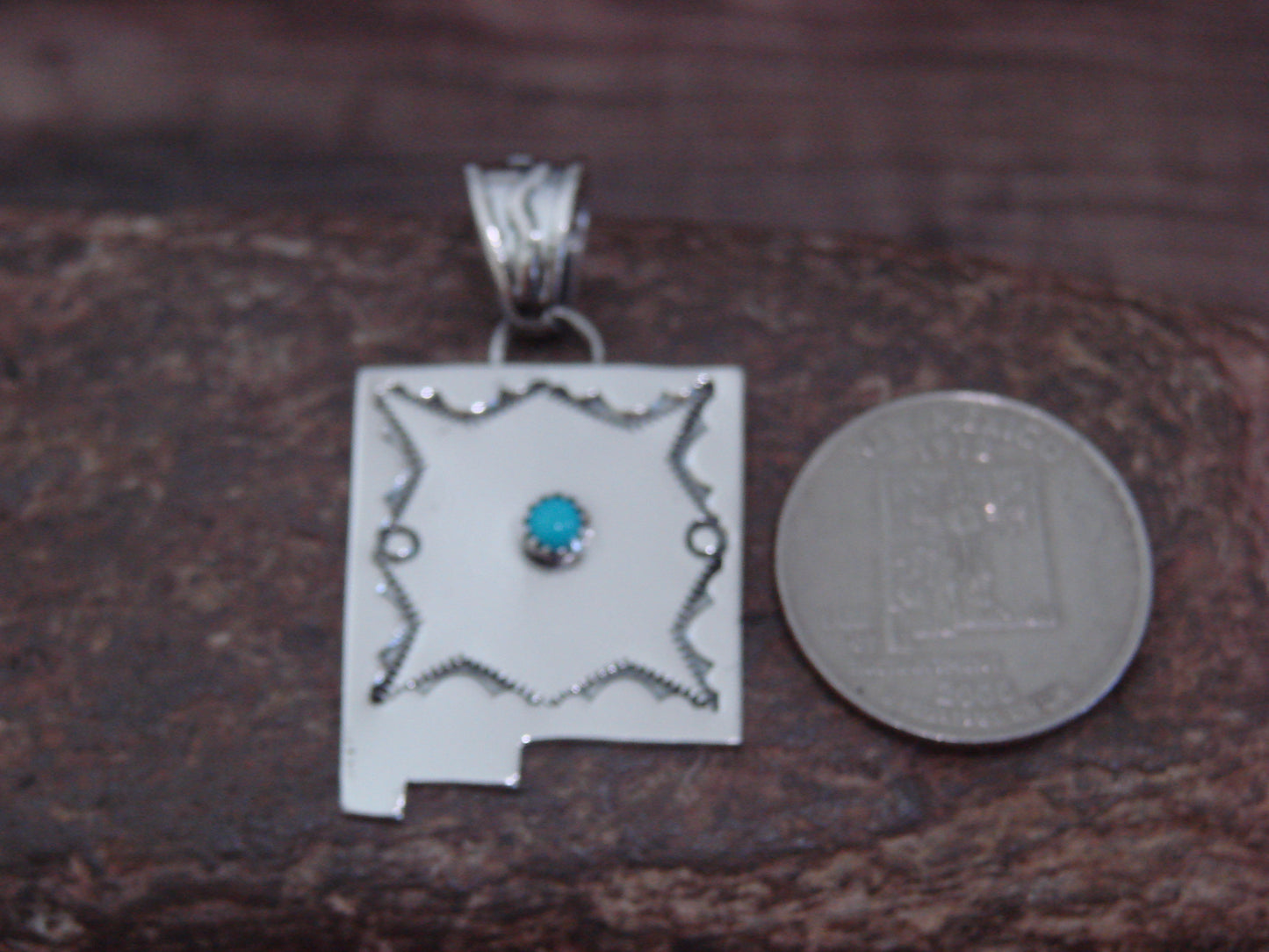 Native American Sterling Silver & Turquoise New Mexico Pendant by Belin