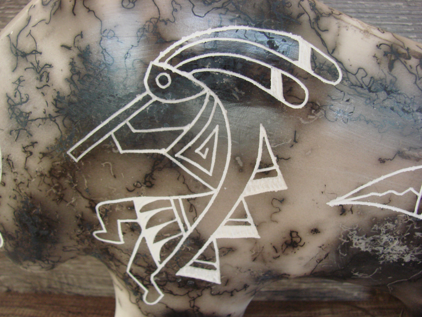 Native American Pottery Horse Hair Buffalo Sculpture by Yellow Corn