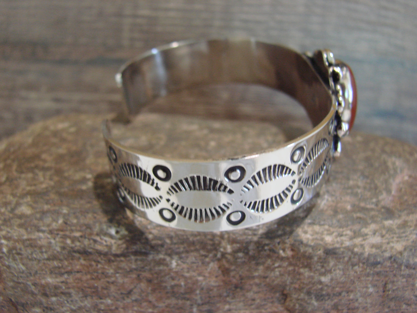 Navajo Indian Nickel Silver & Red Howlite Bracelet by Cleveland