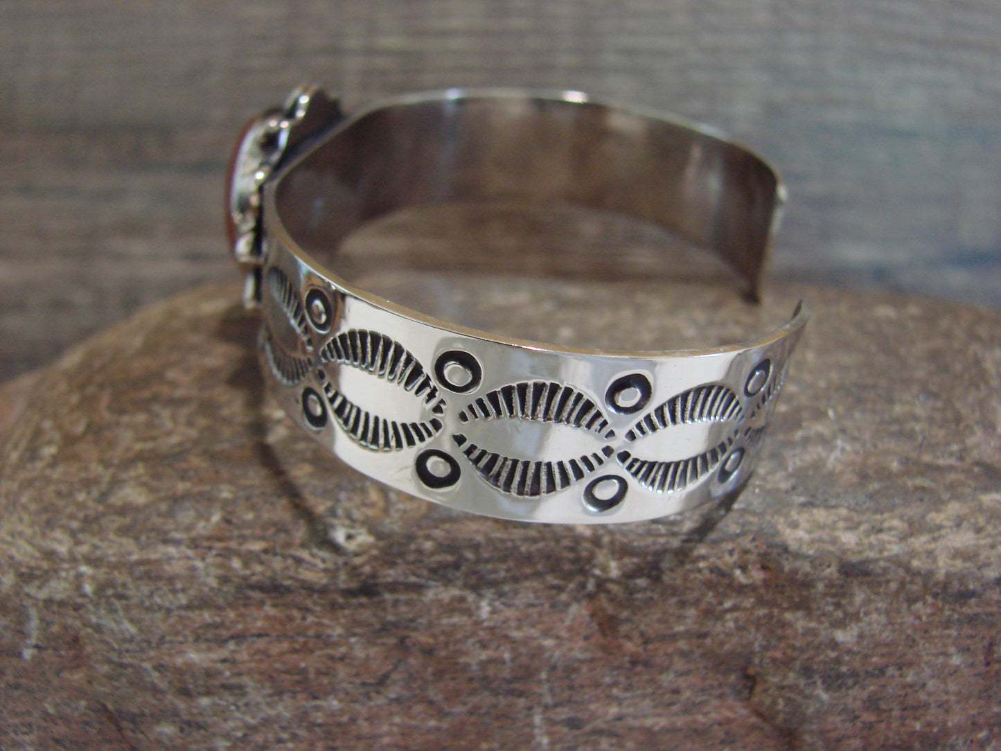 Navajo Indian Nickel Silver & Red Howlite Bracelet by Cleveland