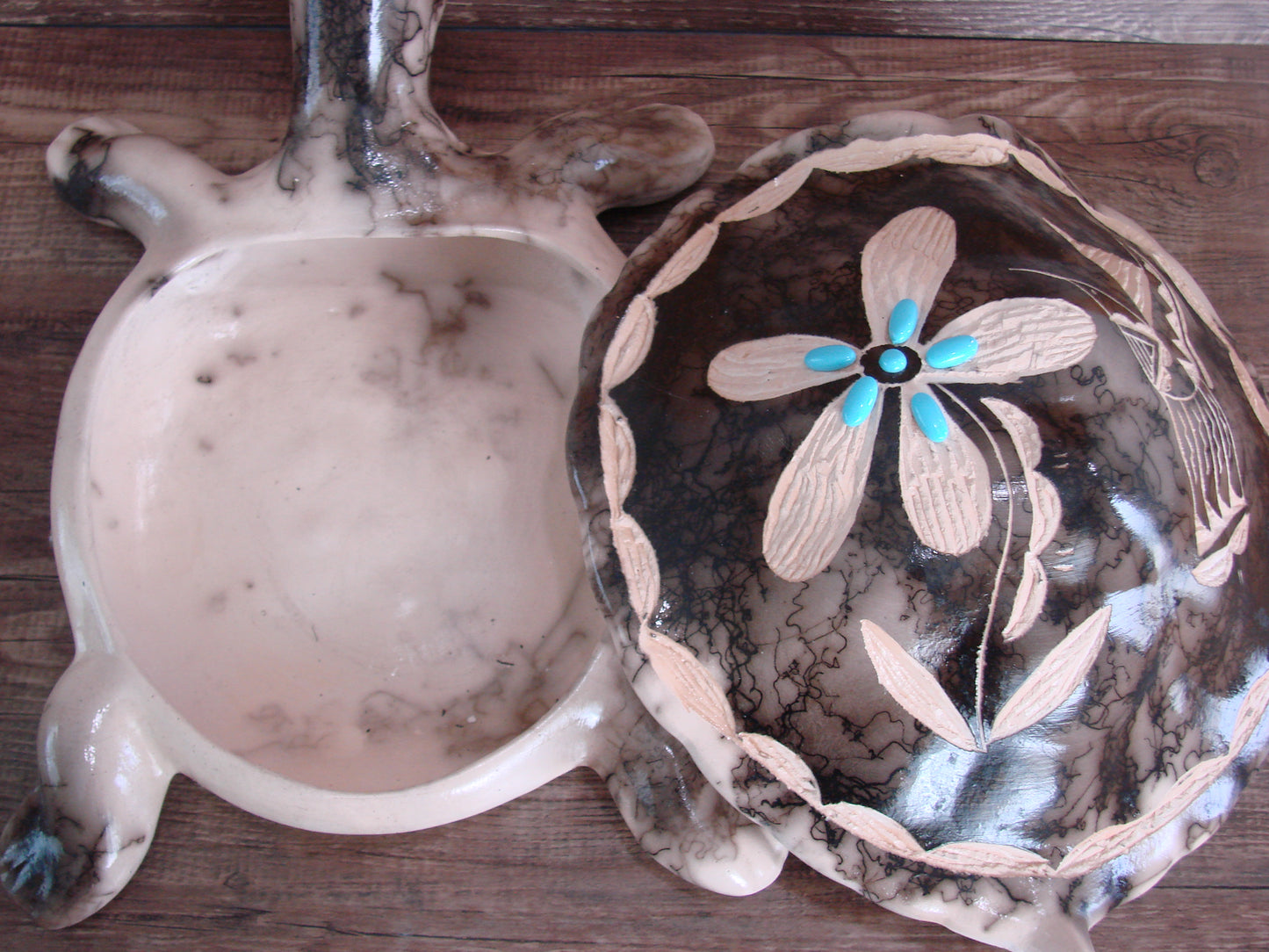 Large Navajo Pottery Horse Hair Turtle Jewelry Trinket Box by Vail